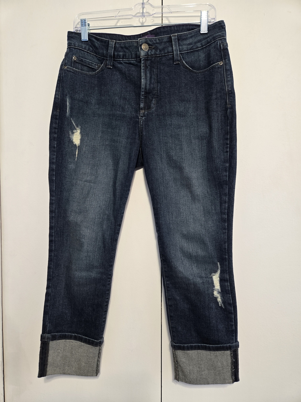NYDJ‎ Boyfriend Jeans 8P Distressed Cuffed Cropped Denim USA Made